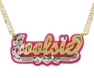 Personalized Gold Solid Color Background Name Plate Necklace