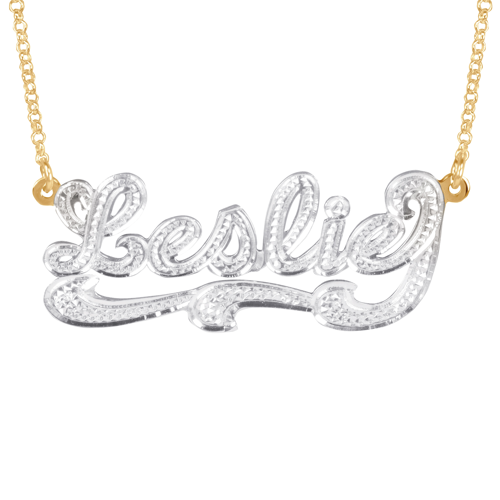 Personalized Double Plated 3D White Pave Wave Name Necklace