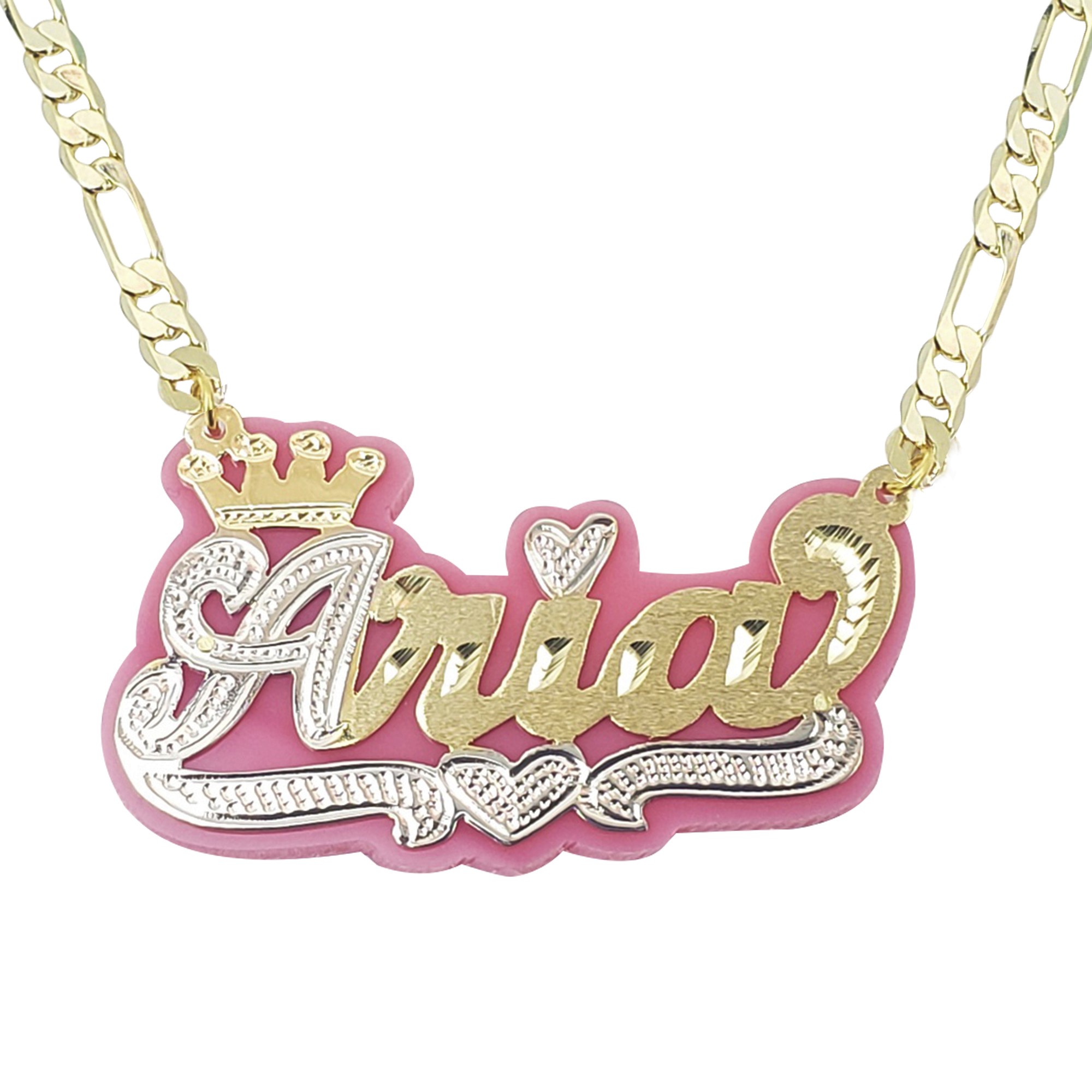 Personalized Color Background Crown Name Necklace