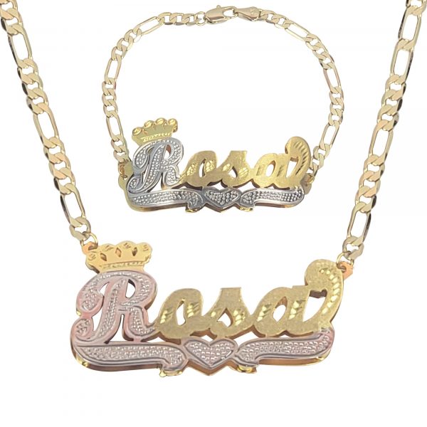 Double Plated 3D Crown Name Necklace & Bracelet Set