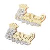 Heart And Tail Crown Script Double Plated Name Studs