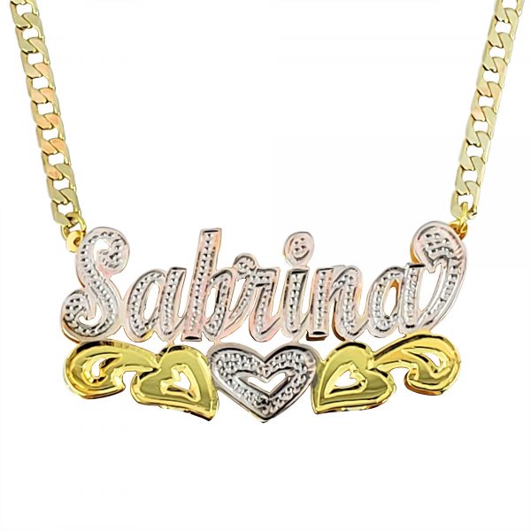 Personalized Open Heart Double Plated 3D Name Necklace