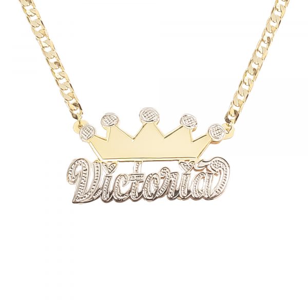 Double Plated Large Crown Name Necklace