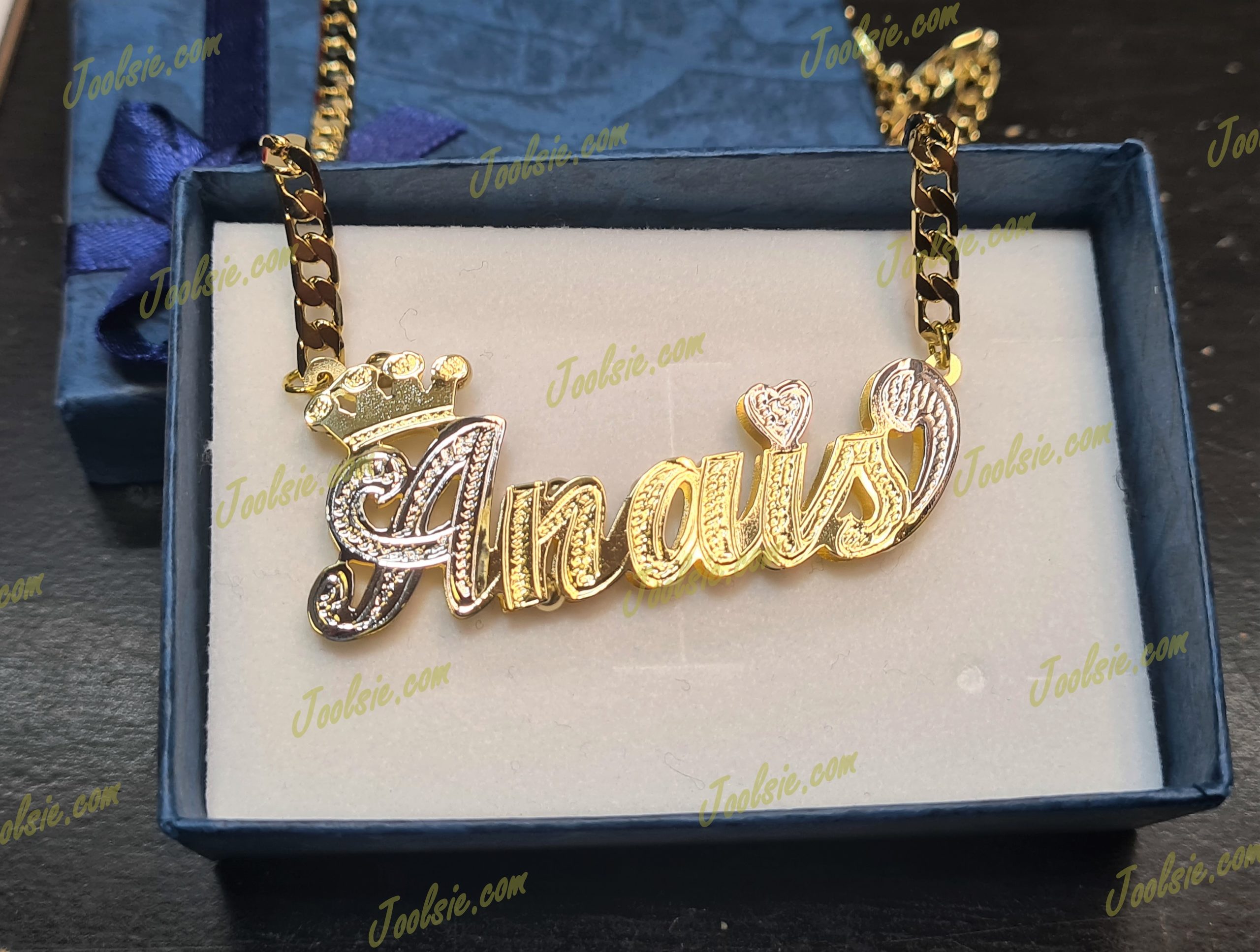Double Plated 3D Crown Name Necklace