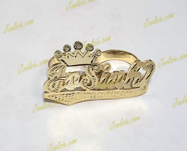 Double 2 Finger Crown Name Ring | Personalized Name Jewelry | Joolsie Corp