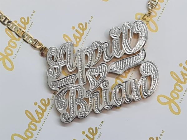 Full Diamond Cut Double Plated 3D Couple Name Necklace