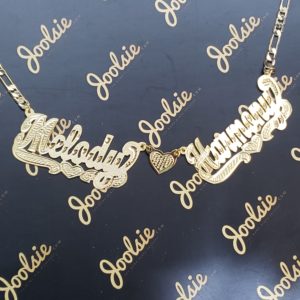 Couple Name Necklace w/ Heart Connector
