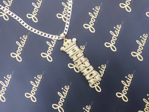 Full Pave Double Plated 3D Vertical Crown Name Necklace