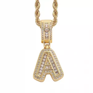 18K Gold Filled Unisex CZ Initial Letter Necklace Chain A-Z